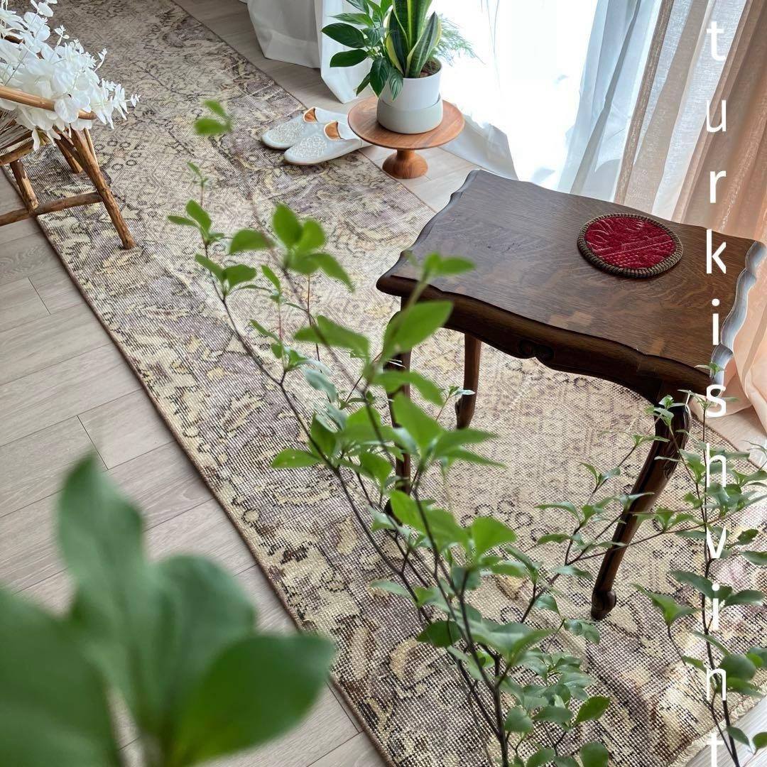 3m超ロング／76×297 グレー メダリオンランナー トルコヴィンテージラグ