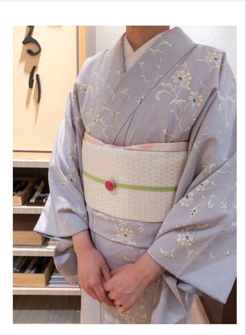 着物12 くるり 東レシルック 唐草紋様袷着物 グレー 身丈165裄丈