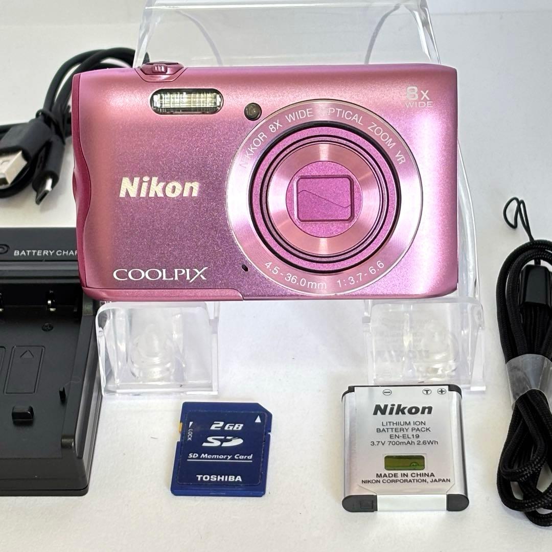 Nikon coolpix A300 ニコン　デジカメ　SDカード付 COOLPIX ニコン コンデジ Nikon A300 ピンク 中古 Wi-Fi搭載 SDカード