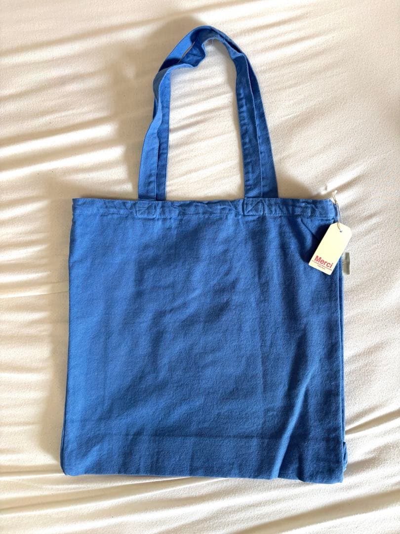 新品】Merci ロゴ入りトートバッグ 青 メルシー フランス パリ マレ
