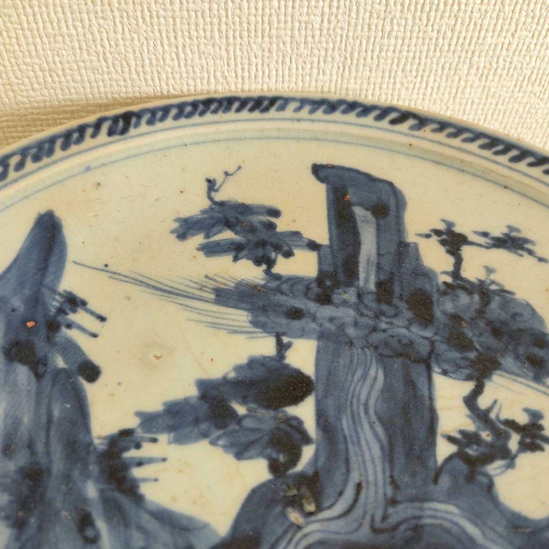 お値下げしました、初期伊万里 染付 蓬莱山 楼閣山水 滝文皿 箱付