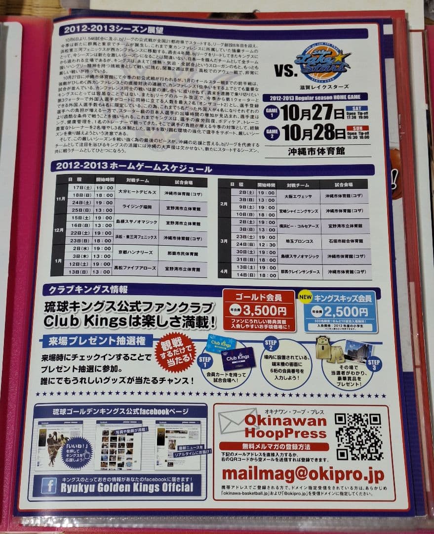 琉球ゴールデンキングス 2007年-2013年のパンフレットやカレンダー色々