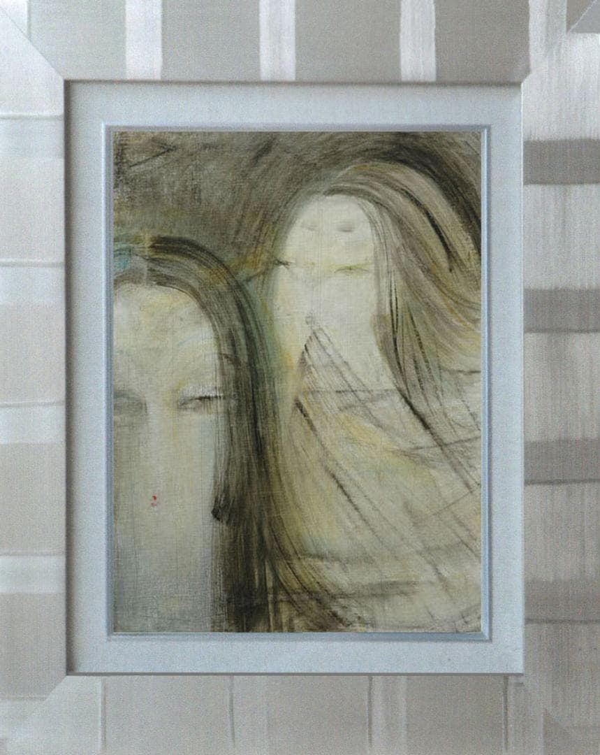 油絵 絵 絵画インテリア 額付(青緑＋金色の枠) F6-050413 人物女性