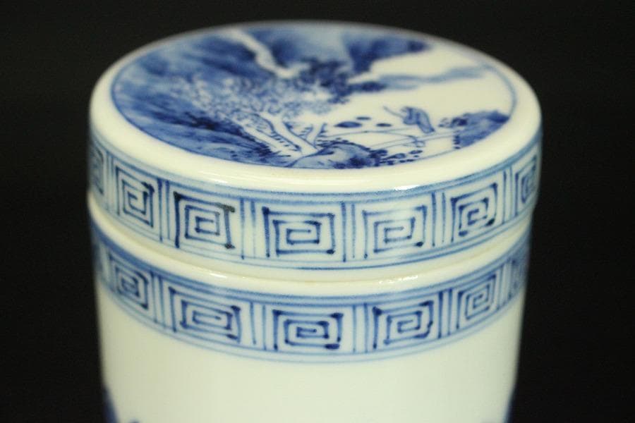 青花 蓋物 人物風景紋(メ1133)