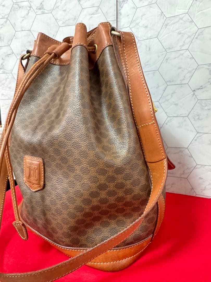 CELINE セリーヌ マカダム柄 トリオンフ ショルダーバッグ 巾着型 PVC