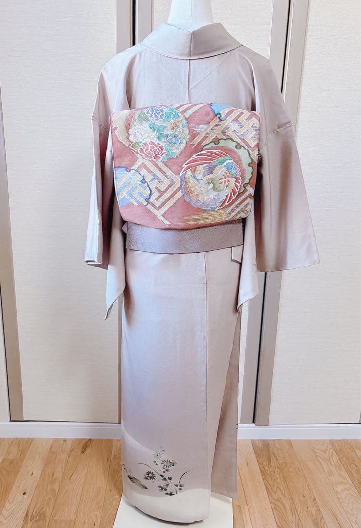 正絹 付け下げ フルセット 裄65 卒業式 入学式 お宮参 袋帯 S グレー