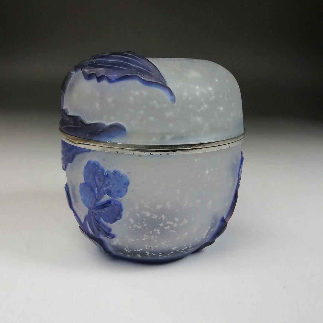 Ｗ４３　棗　『砂彫硝子　つゆ草』『茶器』『松本正雄 作』　共箱　茶道具