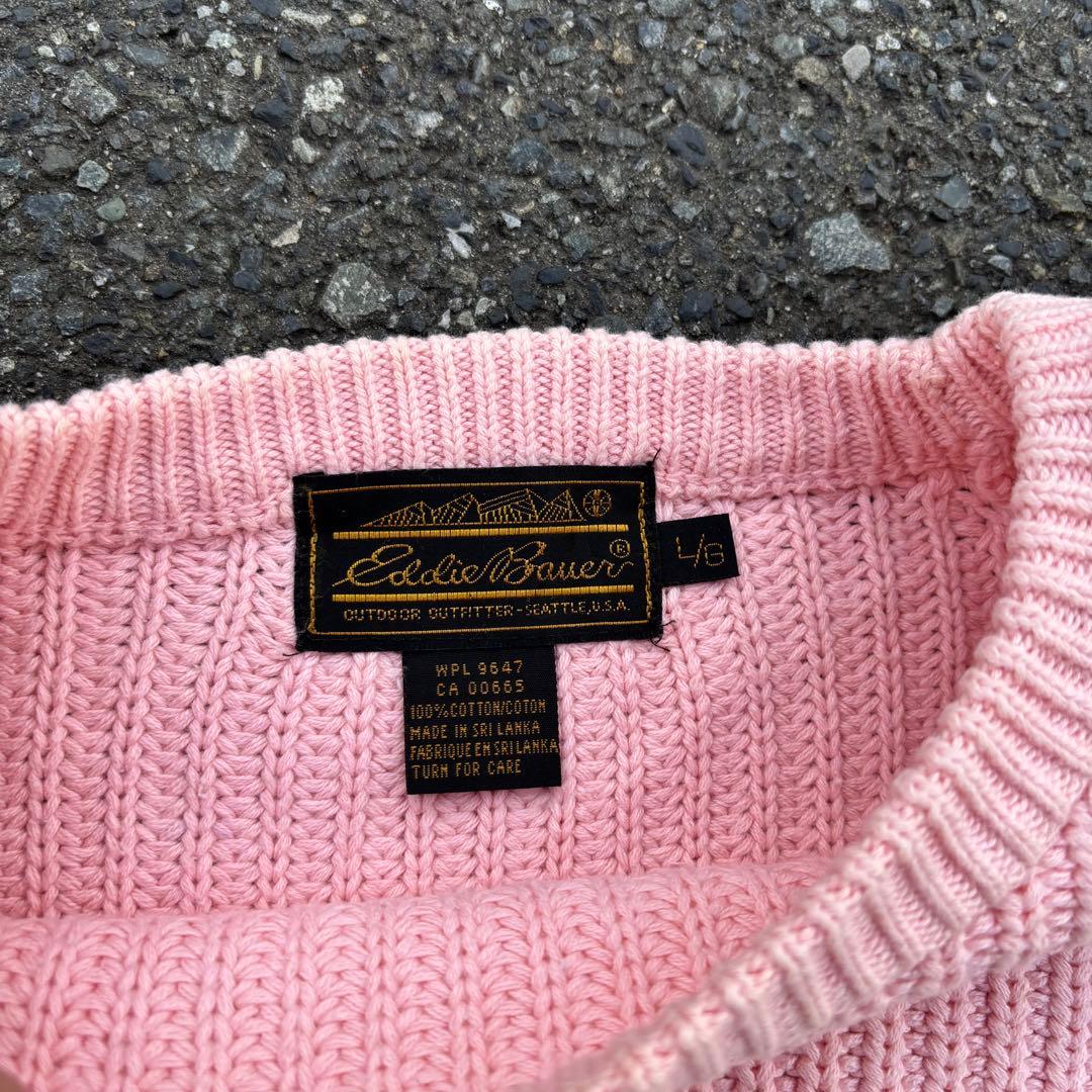 80s 黒タグ Eddie Bauer ピンク コットンニット 太編み - メルカリ