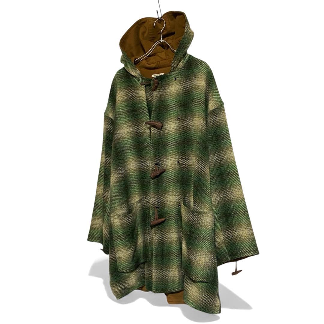 80-90s NICOLE ダッフルコート オンブレチェック 緑 古着 M cu0812-002.jpg