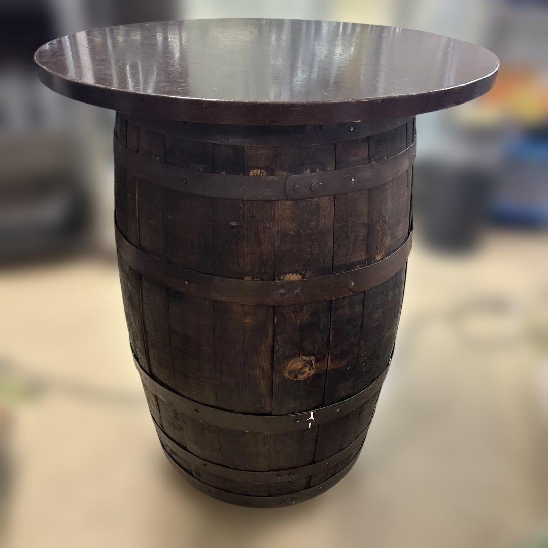 6668②木製古樽 バレルテーブル 直径約80㎝ 高さ約103㎝ キャスター