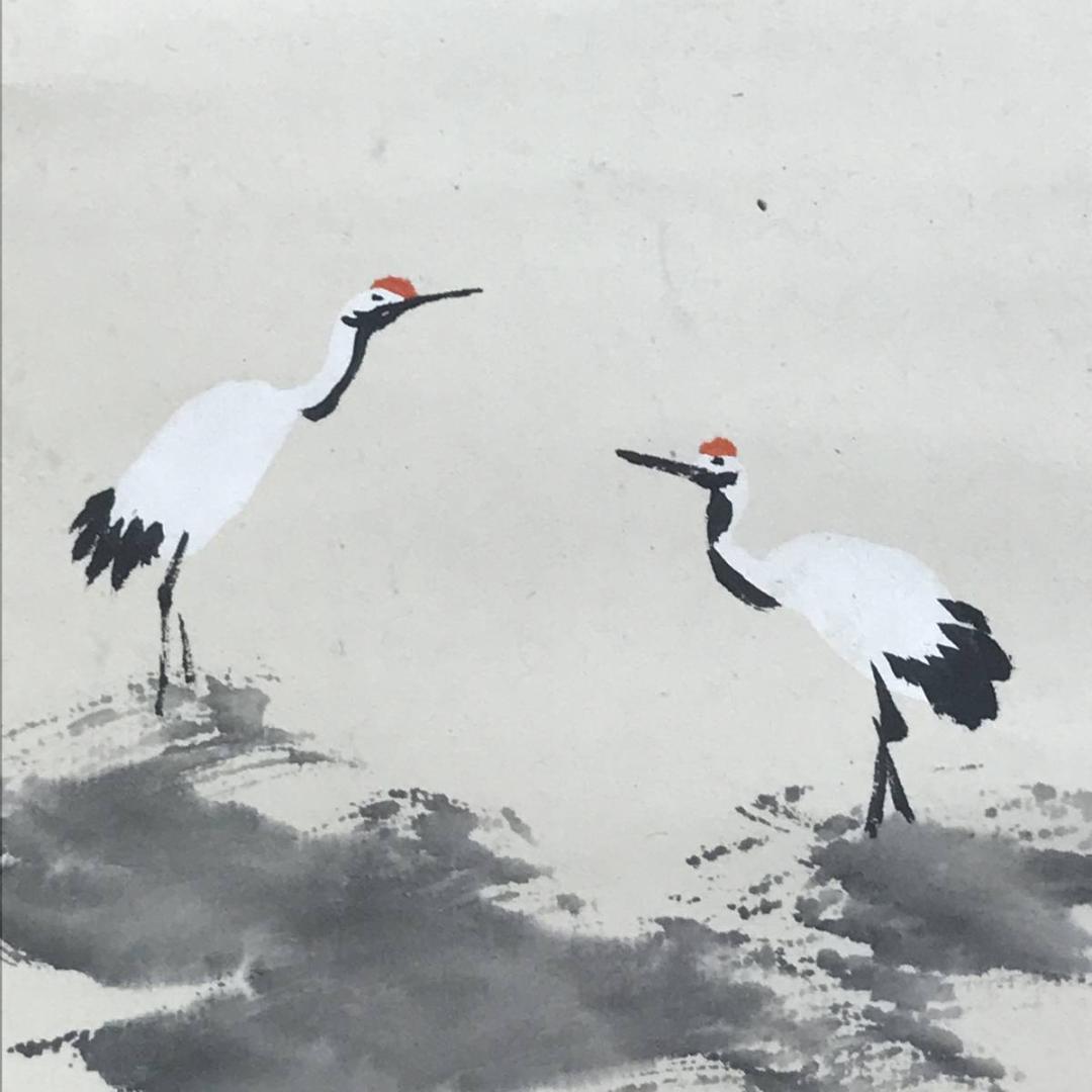 真作】田近竹邨/松鶴巣籠画賛/鶴図/正月掛軸/松鶴図/掛軸☆宝船☆AD