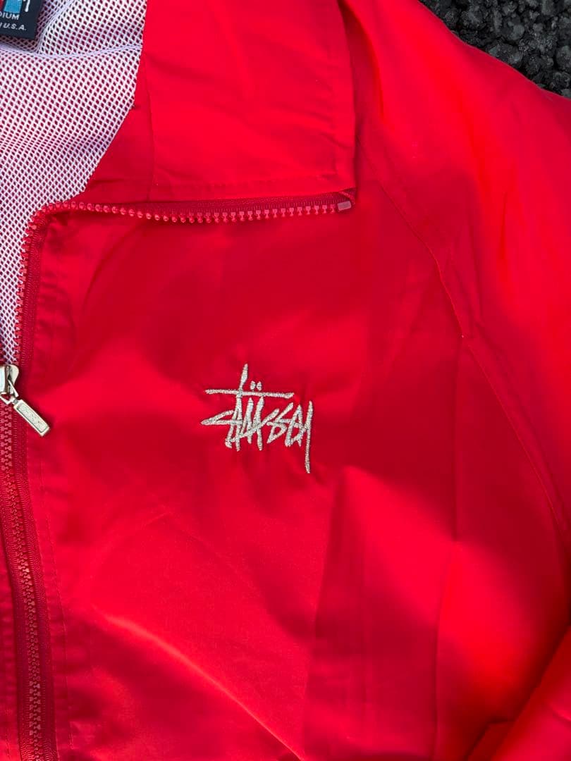old stussy nylon jacket 刺繍ロゴ ドローコード レア 赤 ドローコード