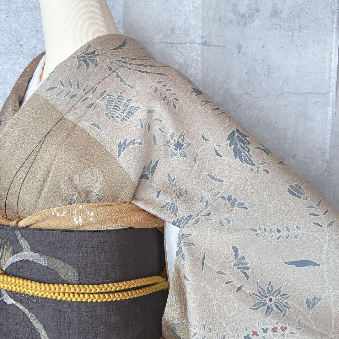 小紋 フルセット 着物 正絹 ベージュ 更紗模様 m2 - 着物・浴衣安い