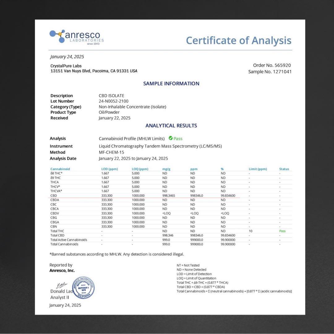 超高濃度］CBD アイソレート 1000g 99.8%