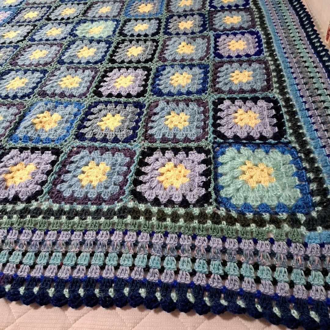 147)グラニースクエア ブランケット ☆130×170☆ブルー系