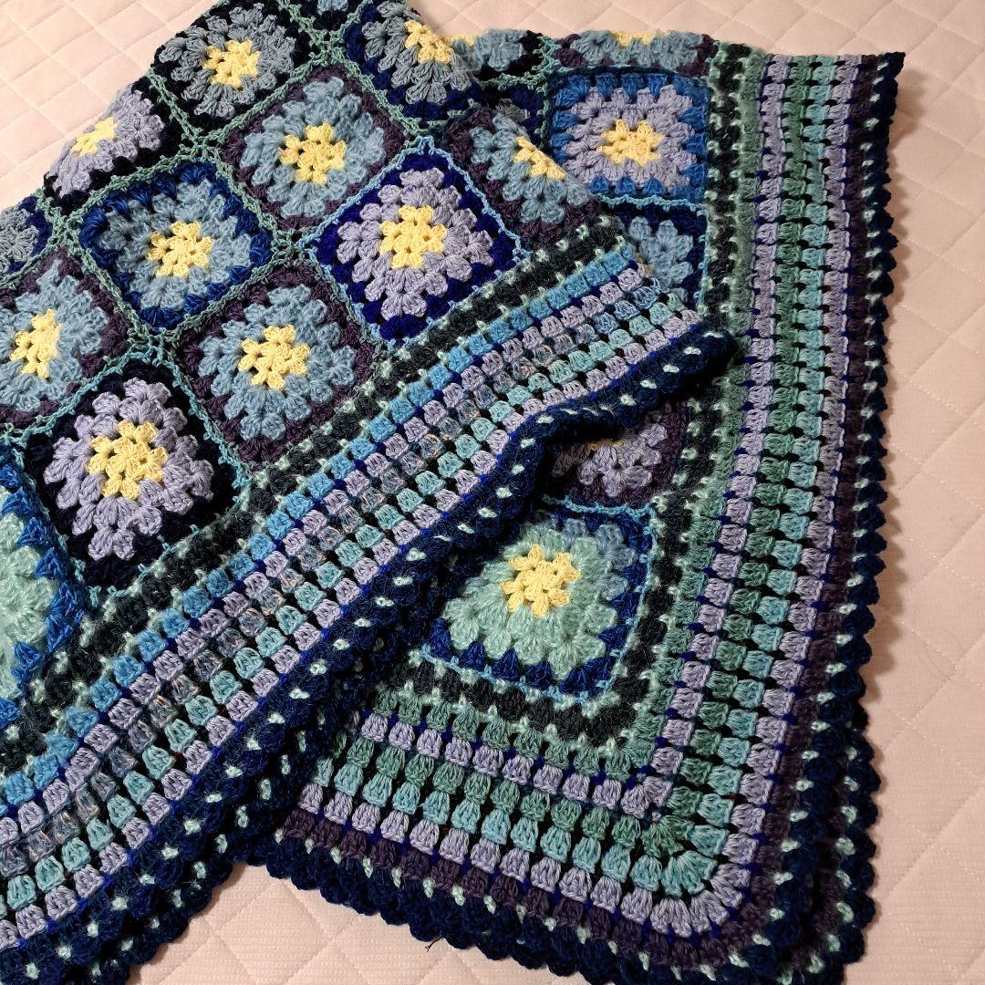 147)グラニースクエア ブランケット ☆130×170☆ブルー系