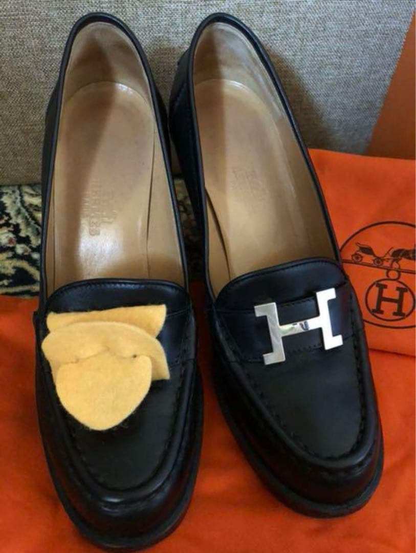 SALE】HERMES エルメス ローファー ヒール 37 黒