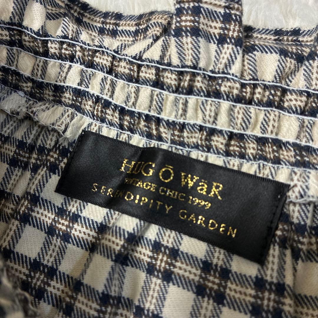 HUG O WAR ハグオーワー チェックフリルシャツ アイボリー×ブラック