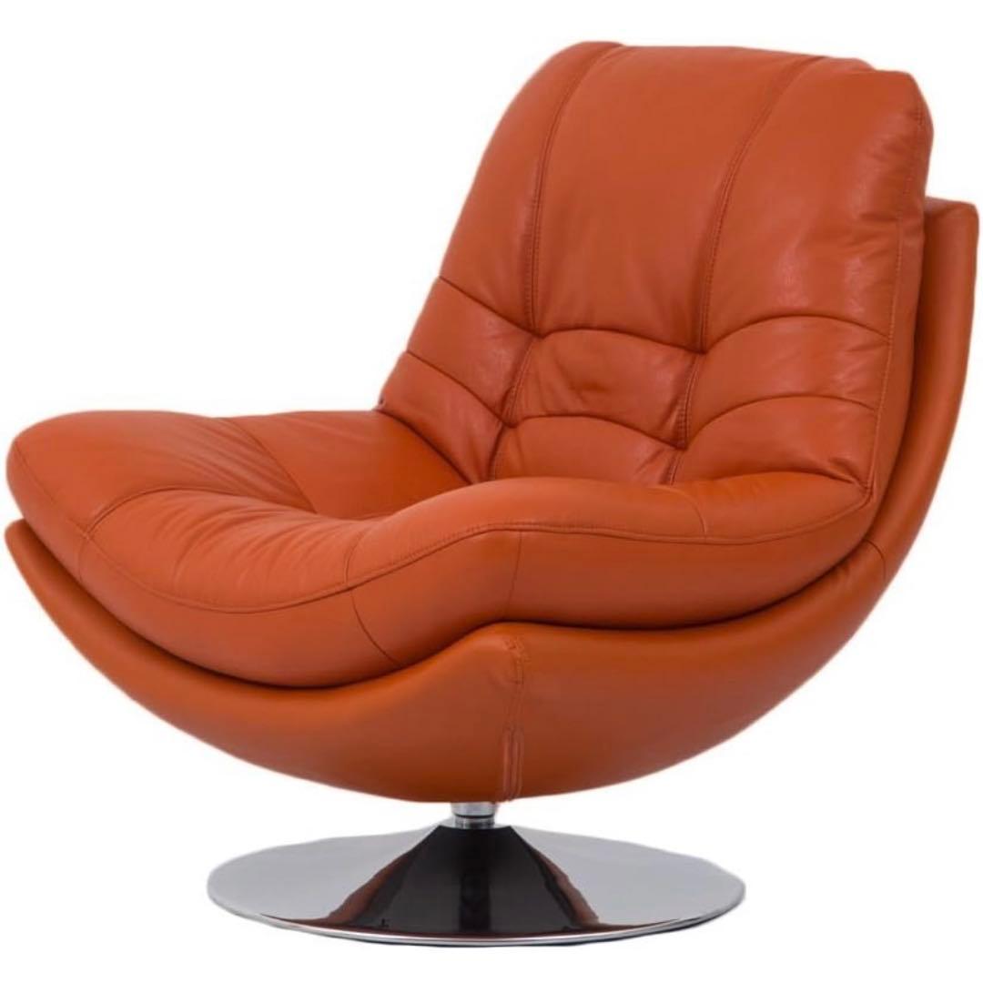 あ〜様専用】【定価8万】本革ソファ 一人掛け オレンジ 革張り スイベル