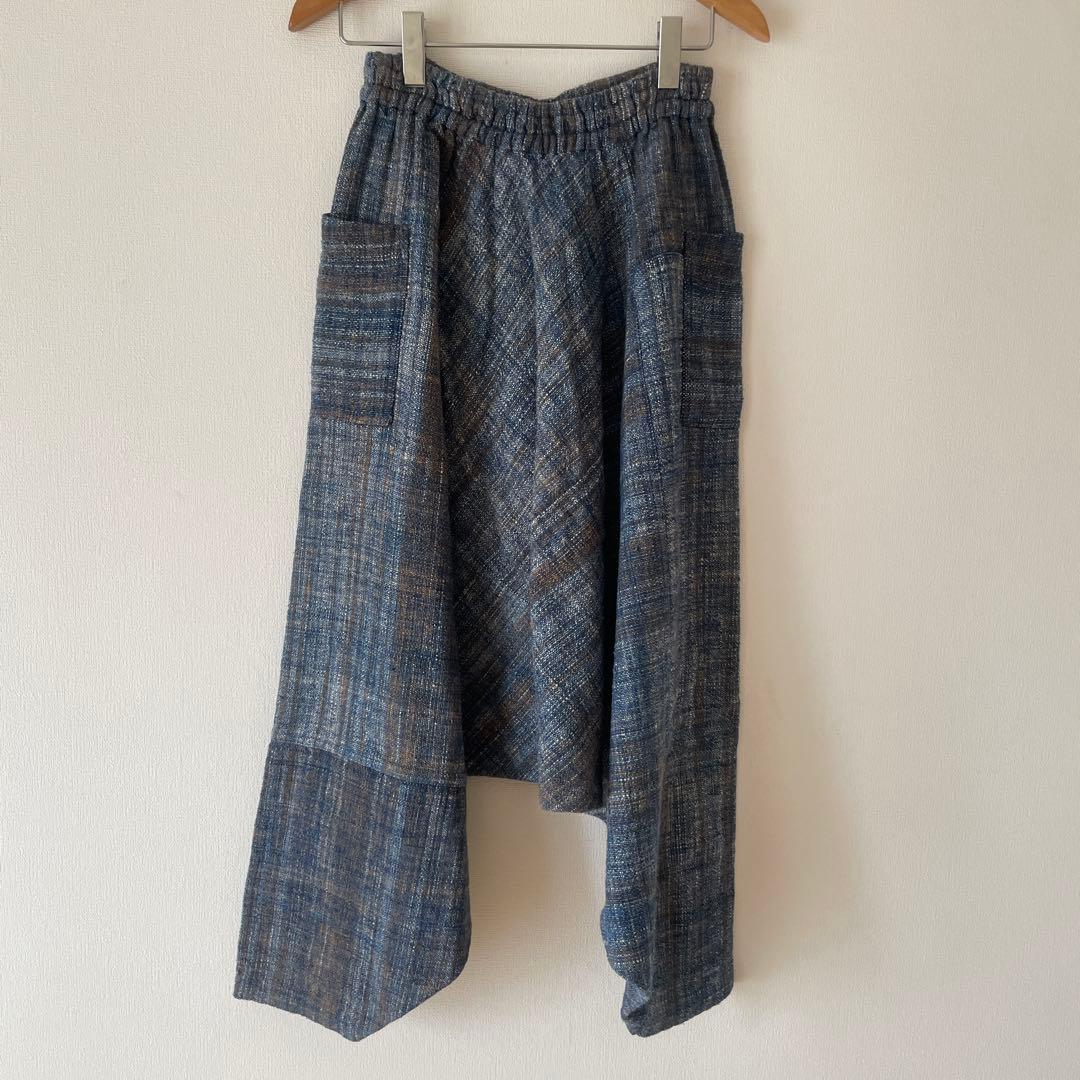 美品 うさとの服 綿 ムササビパンツ 男女 藍染め 絣 usaato ウサト 美