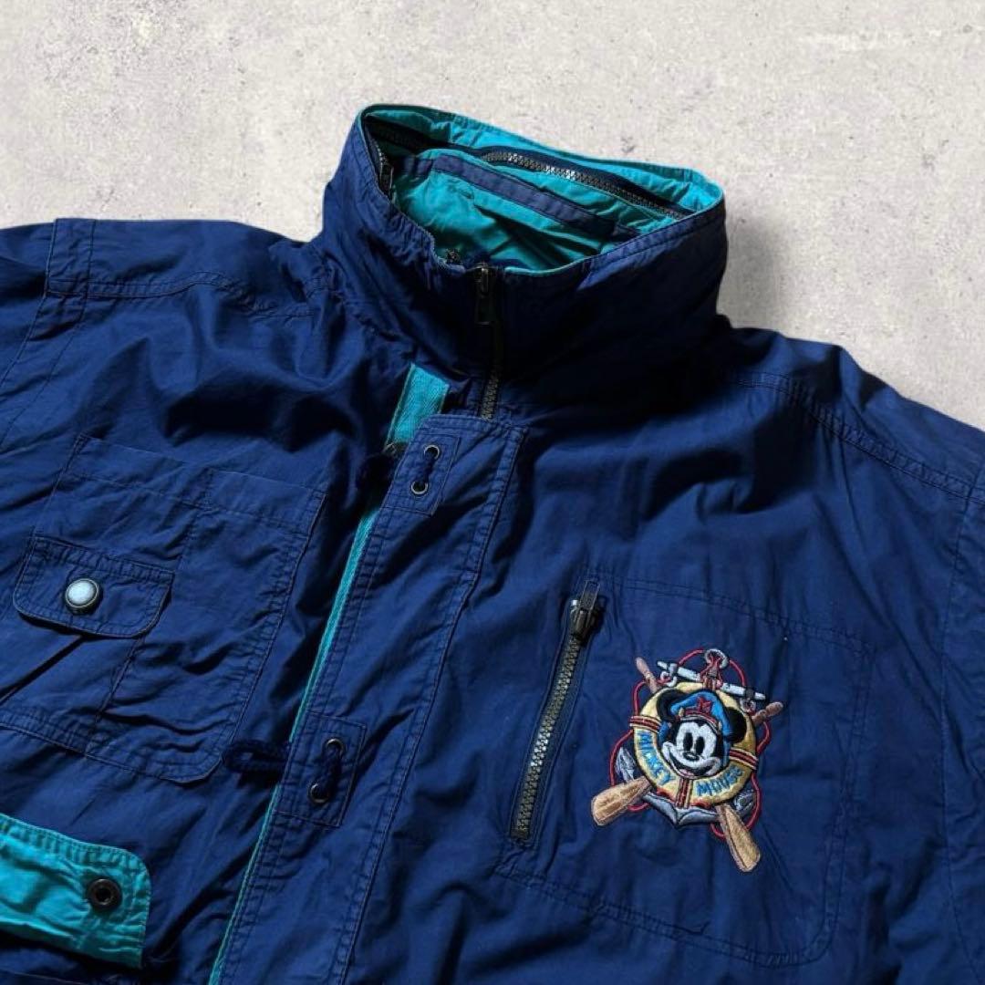 90s Disneyナイロンジャケット紺ネイビーミッキーマウス刺繍パッカブル