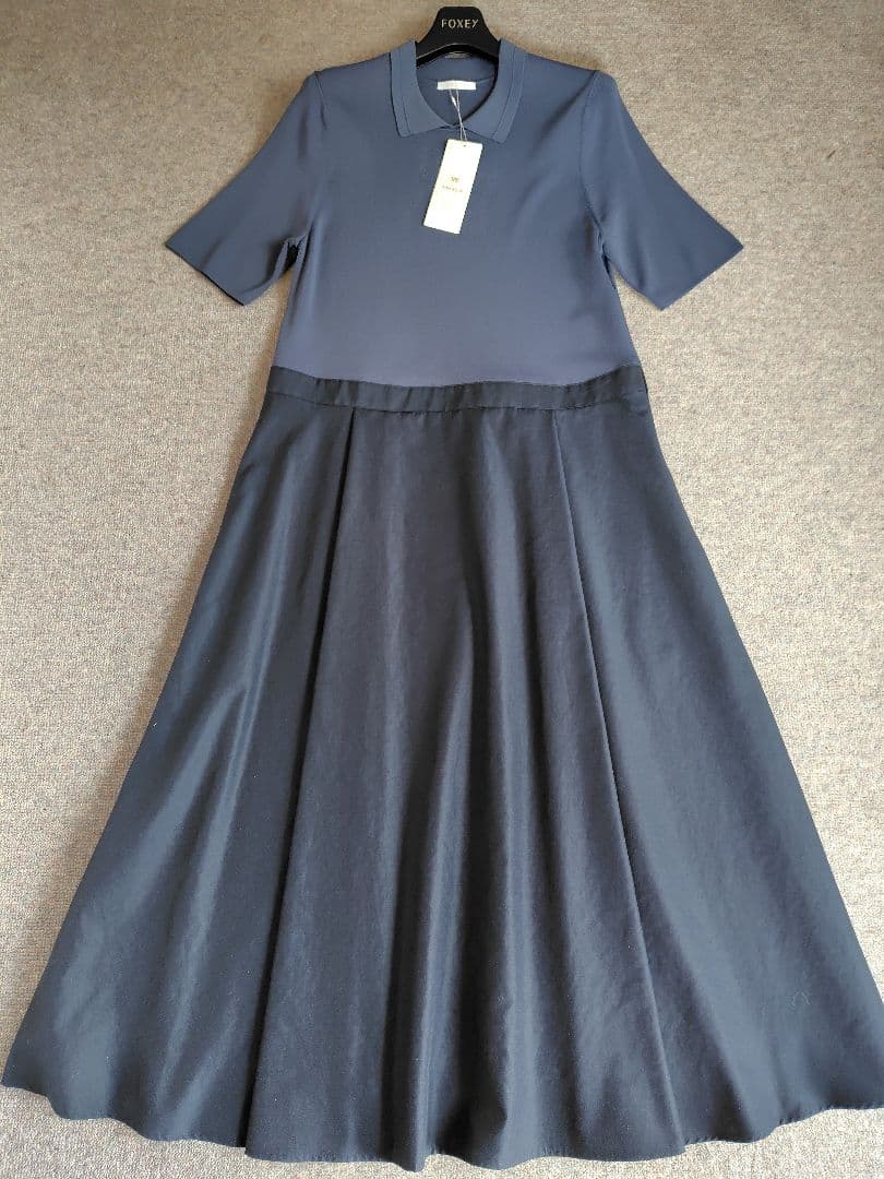 新品 AMACA アマカ 布帛コンビニットワンピース 38 ネイビー46200円