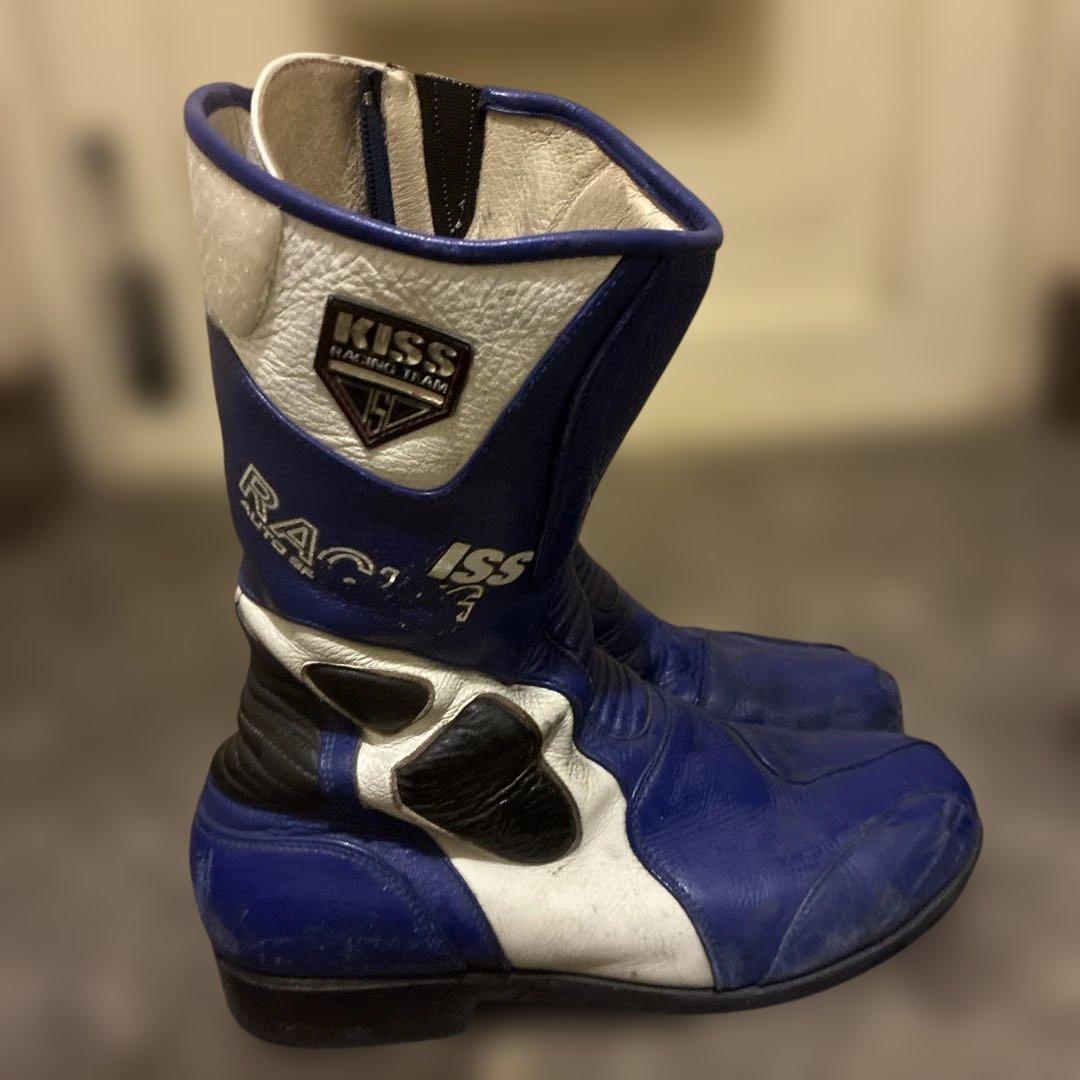 KISS RACE 1 バイク レーシングブーツ 青/白 - メルカリ