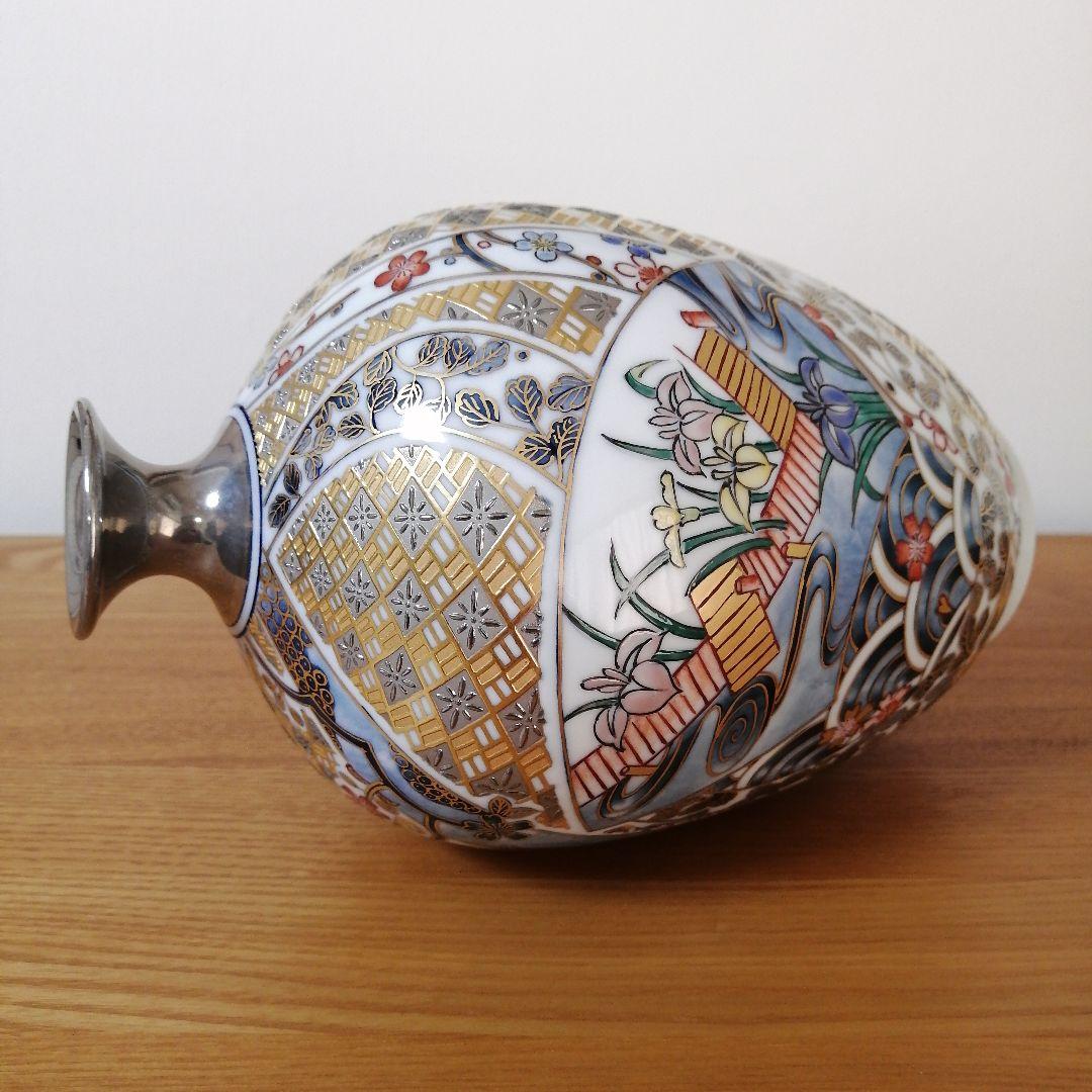 山本一洋 純プラチナ彩 琳派風菖蒲図 花瓶