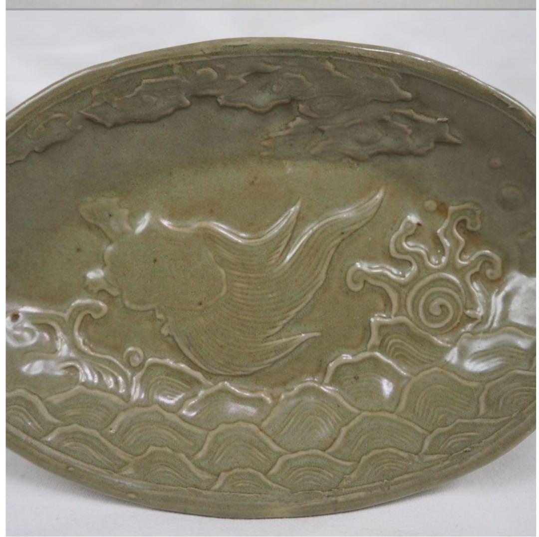 送料無料　【金富士】天龍寺青磁亀文皿　19×11.5ｃｍ　③