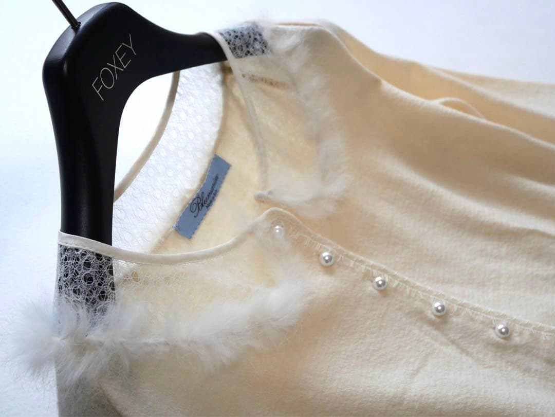 Blumarine レース×ファー パールボタン カーディガン ホワイト - メルカリ