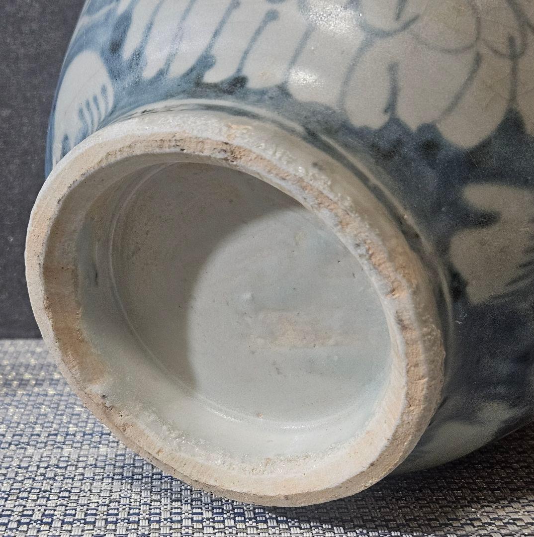 明朝 明代 中国古陶磁 中国南方系 青華 古染付 花の図 胴継ぎ 壺 花