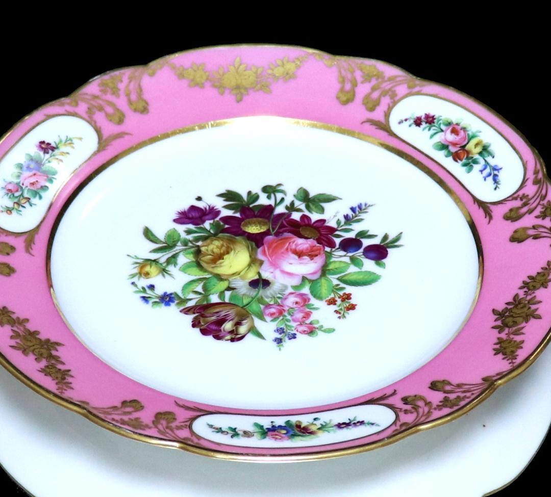 オールド・セーブル 美術館級1786年製淡紅地色絵金彩花文皿