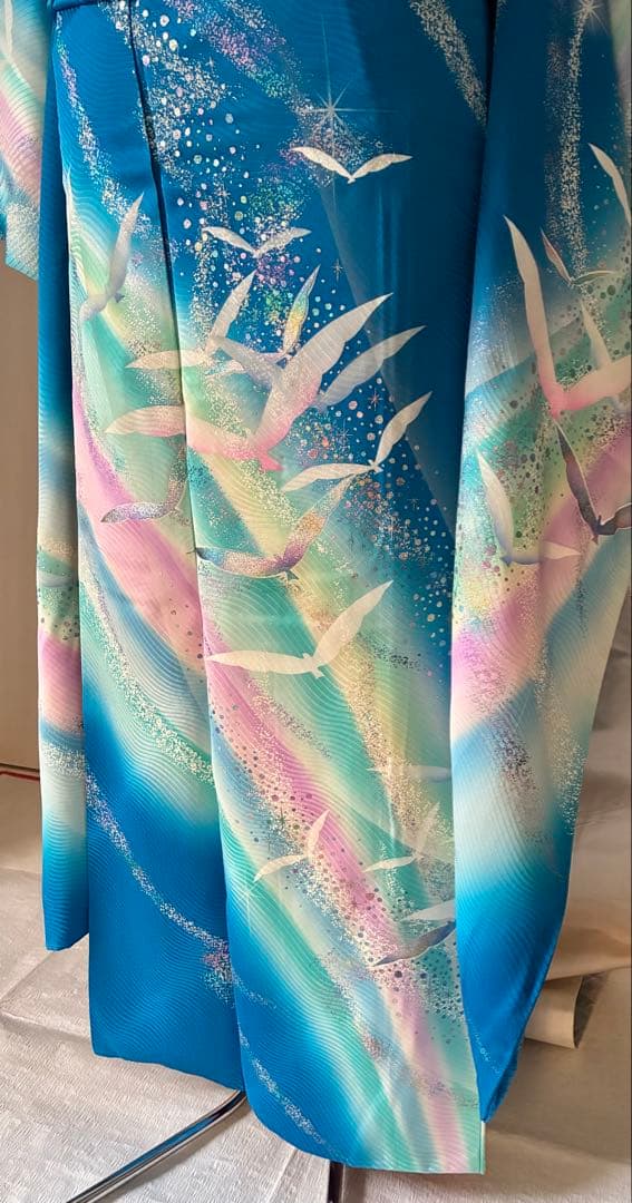 振袖一式セット 振袖/長襦袢/袋帯/他… 着丈160㎝以上 袖丈109㎝ ブルー