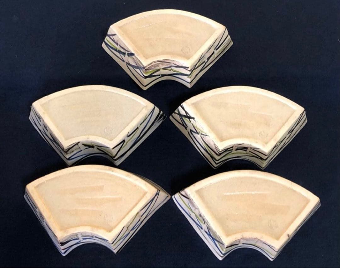 《R》懐石 扇面 向付5客 陶山造 小鉢 共箱　260109き2