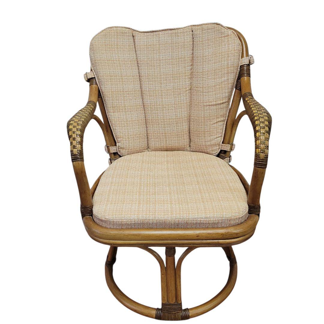 クリーニング済 KAZAMA カザマ ラタン 藤 回転座椅子 チェア 椅子