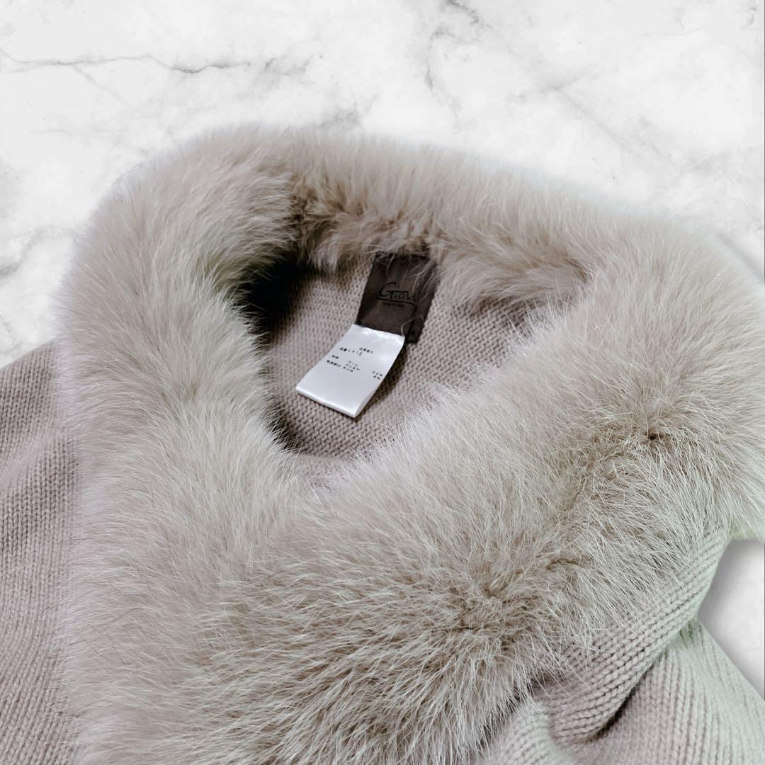 美品】GIOVI 高級 カシミア混 フォックスファー ポンチョ ベージュ