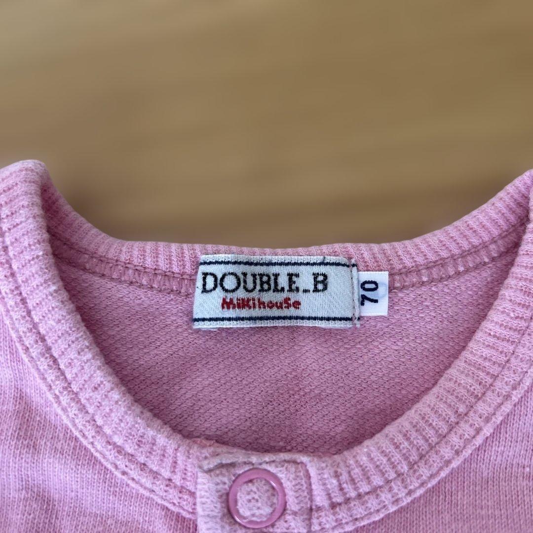 DOUBLE.B ロンパース 70㎝ ピンク/デニム 重ね着風 ミキハウス - メルカリ