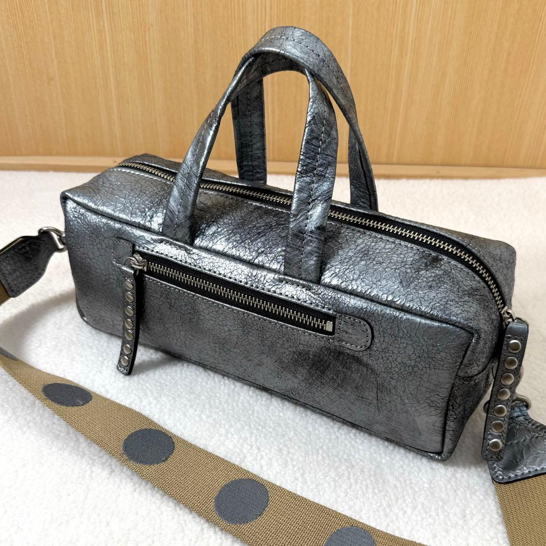 DEUX MILLE シープレザー　2way ショルダーバッグ　ドット柄　美品 DEUX MILLE：シープレザー2wayショルダー（ドット刺繍ベルト）【SV】