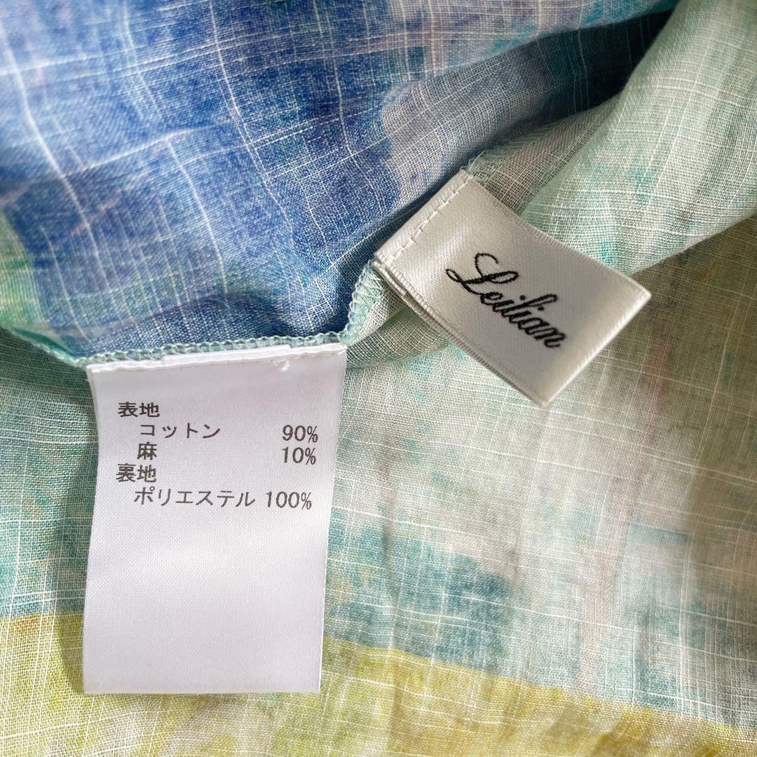 現行 レリアン ブラウス 11号 シアー素材 バンドカラー パッチワーク風