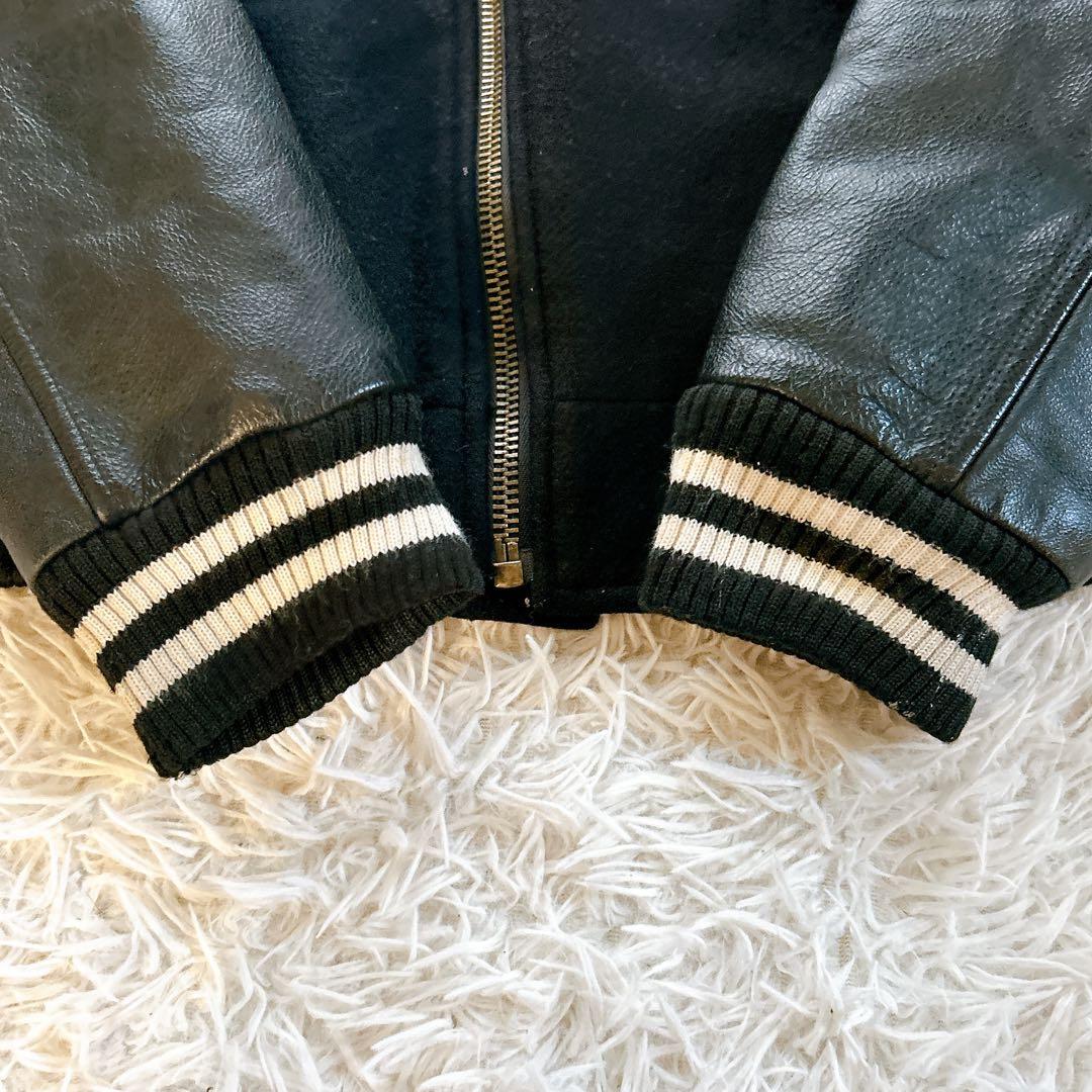 ビームス スタジャン スカル 袖レザー キルティング 牛革 切り替え