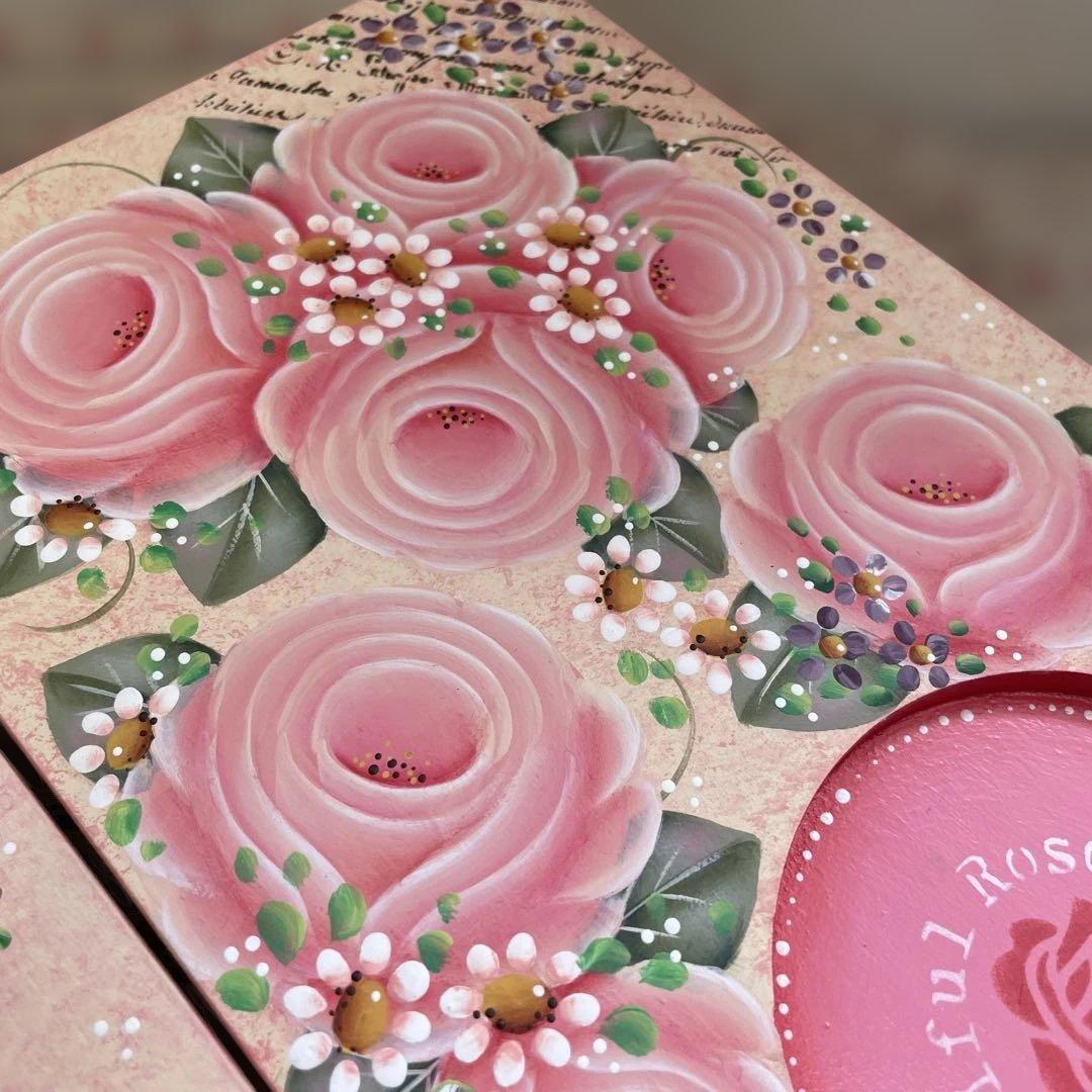 バンブーコースタートレイ。 トールペイント 。薔薇。 - メルカリ