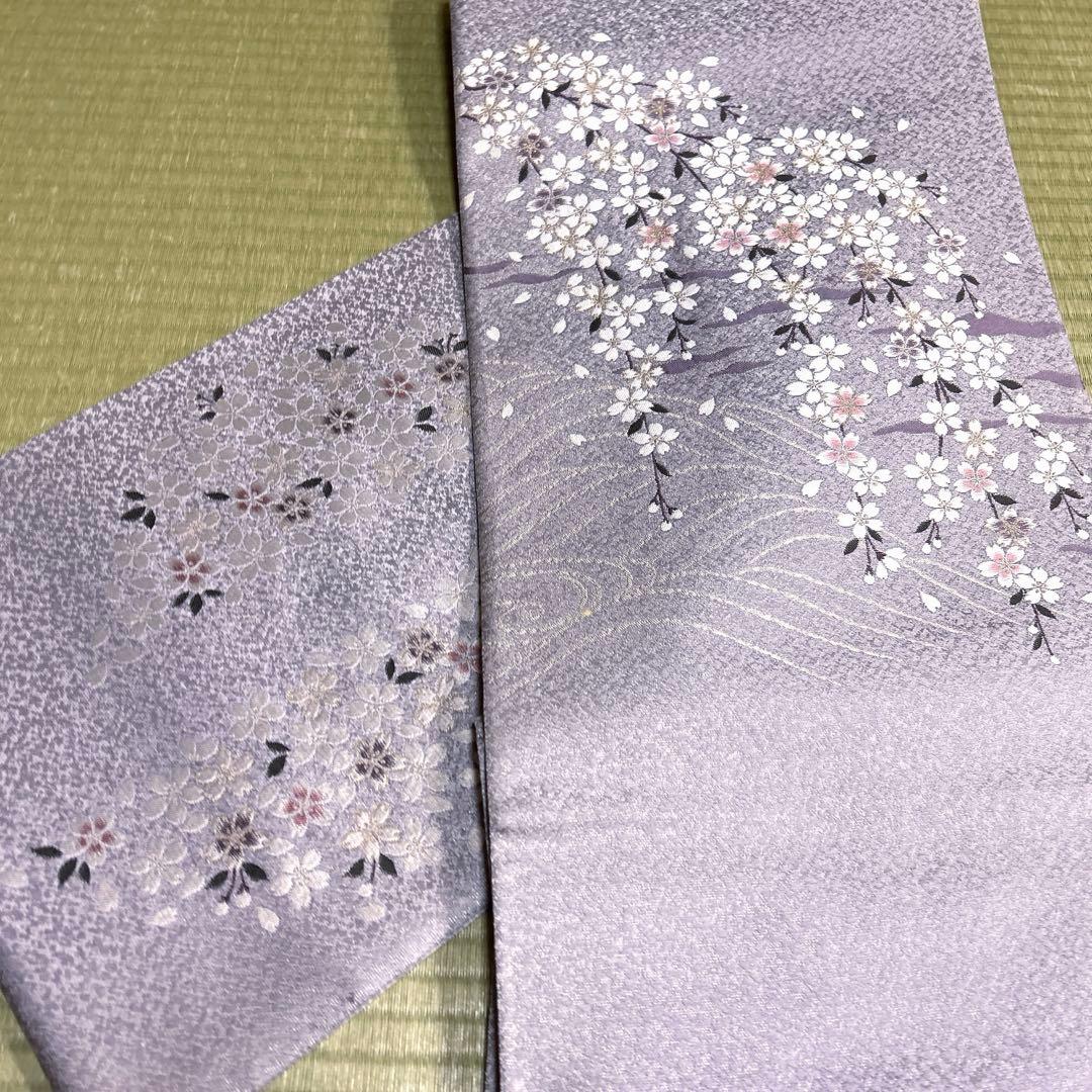 正絹　袋帯《流れ　花々》