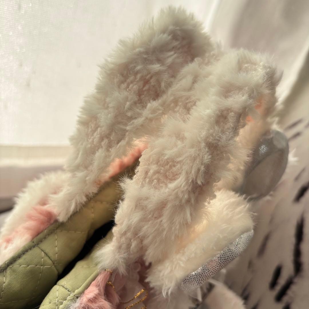 灰*猿様 コヤンイサムチョン ふわふわルミトート ホワイト×ピンク