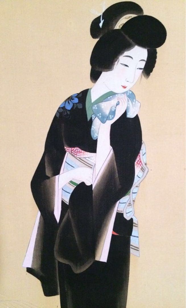 大野静方 美人画 『納涼図』( 掛軸 日本画 鏑木清方 浮世絵 水野年