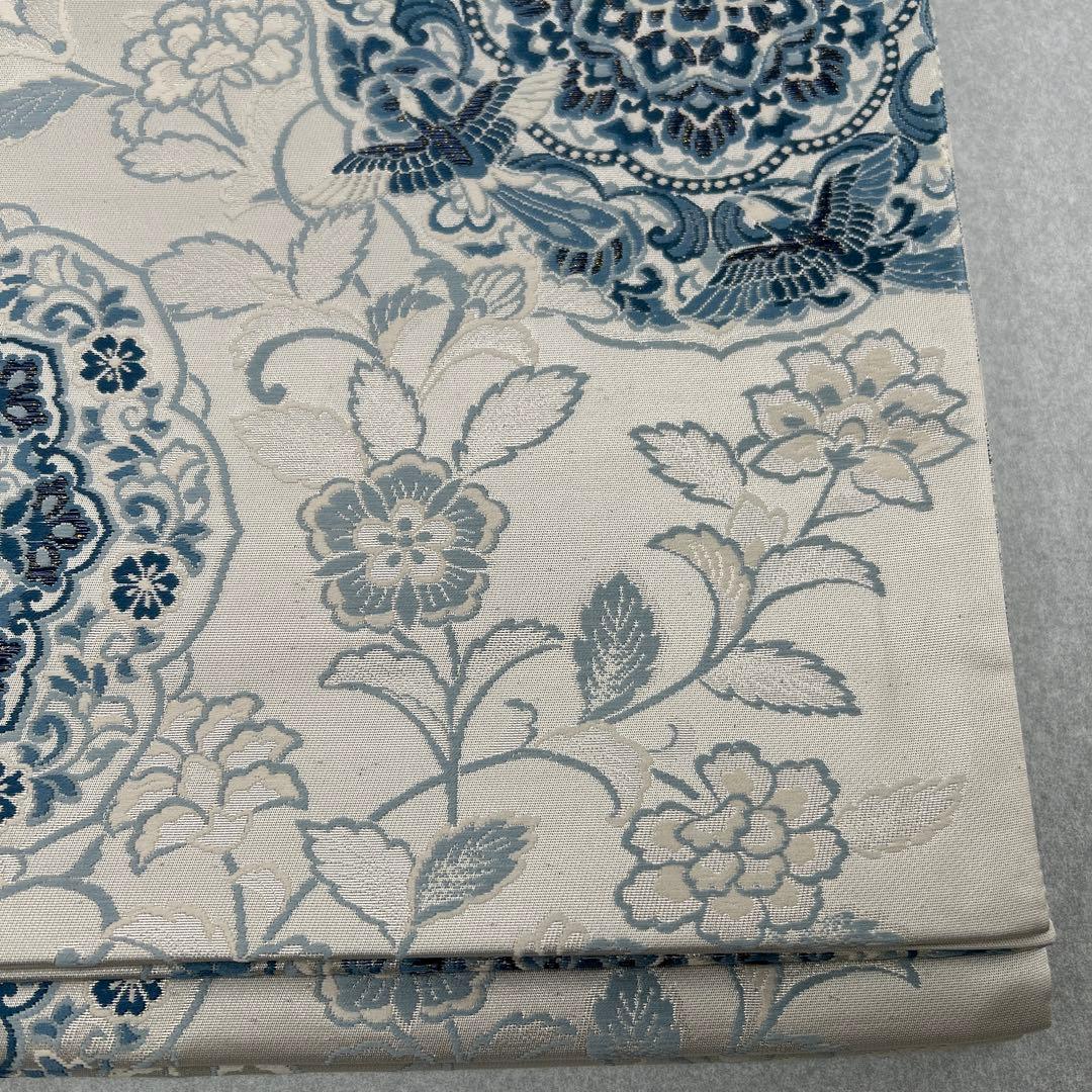 藍染 鏡裹鳥華文】花柄 六通柄袋帯0105