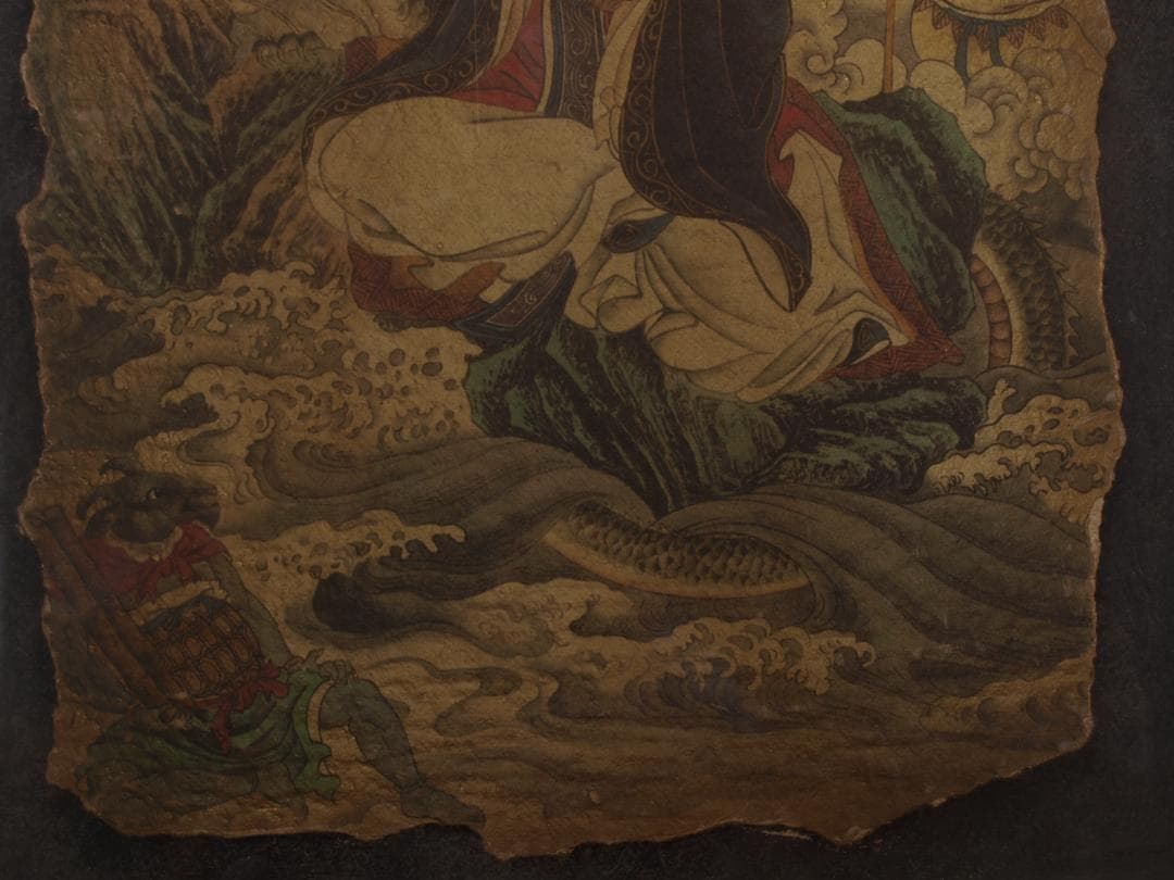 中国唐時代 敦煌莫高窟壁画 彩絵 人物像 発掘品古美術 AK1774A1-4