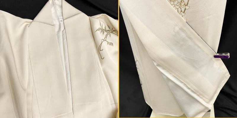 510mh56○訪問着 水辺の藤 金駒刺繍 クリーム色 金彩 一つ紋