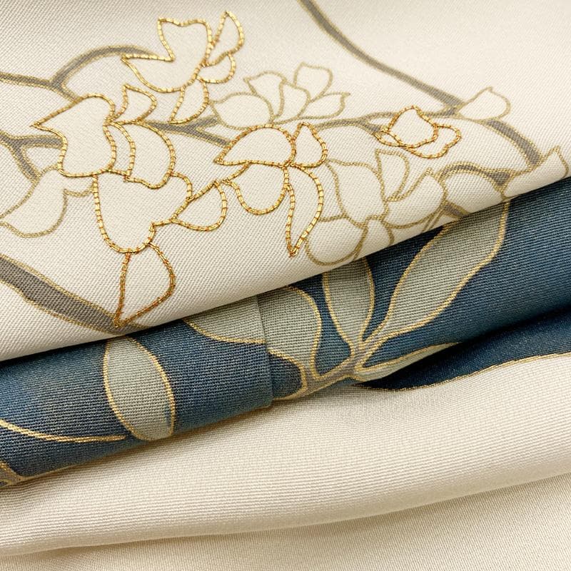 510mh56○訪問着 水辺の藤 金駒刺繍 クリーム色 金彩 一つ紋