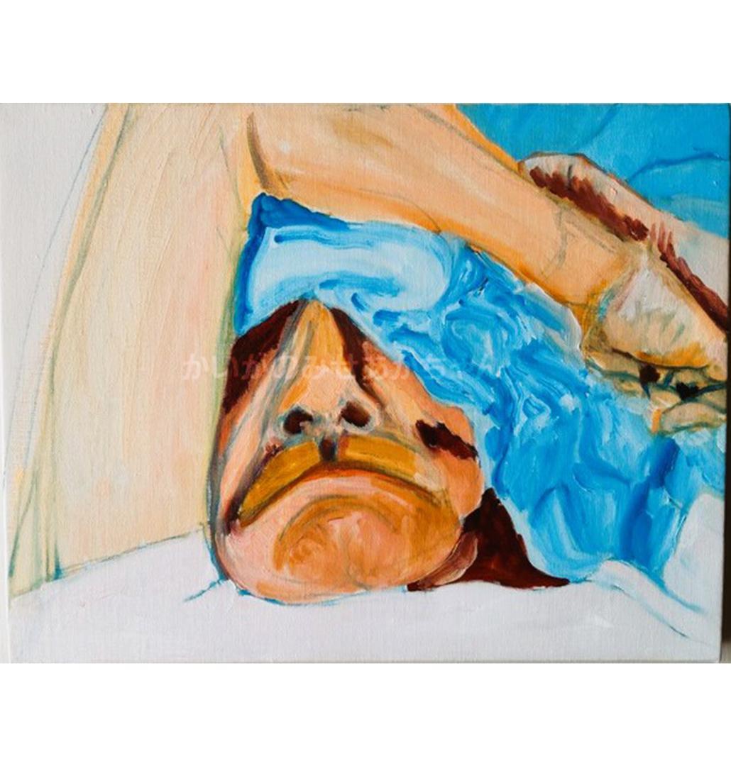 32×41㎝「　 むん　」油彩原画・F6 油彩原画 32×41㎝「冬空と民家」油彩・原画・F6