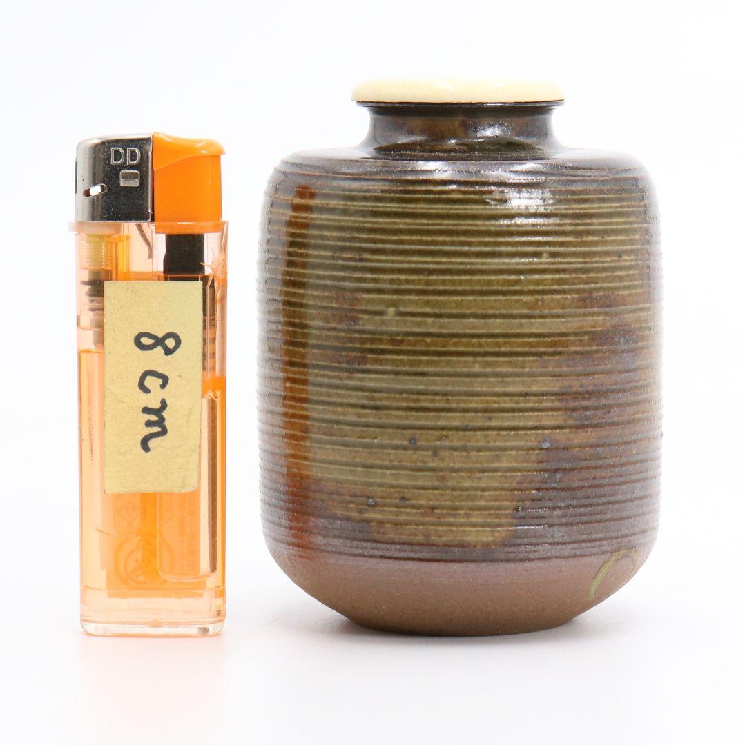 渡辺伸治作 大名物 円乗坊肩衝写 茶入 茶道具 仕覆 共箱 C384 Z1